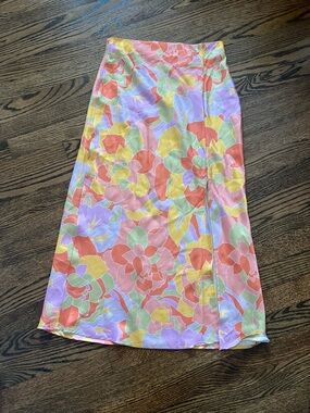 Floral Pastel A-Line Midi Skirt - Pink, Yellow & Lilac